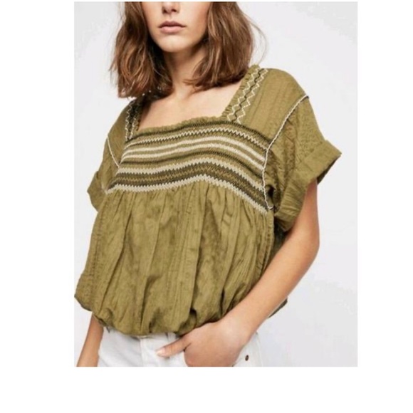 Free People Tops - Free People Army Moss Wandering Skies Blouse Top